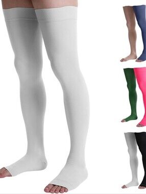 Compression Thigh-High Stockings — 20-30 mmHg White